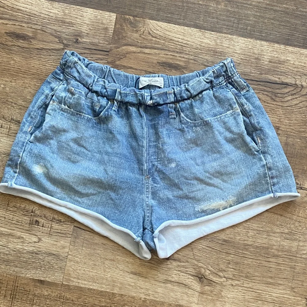 rag & bone Light Blue Distressed Denim Jean Shorts